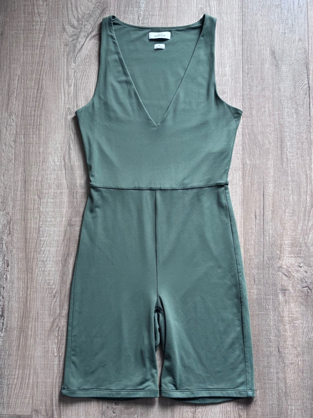 Babaton Contour V-Neck Romper in Green 7”